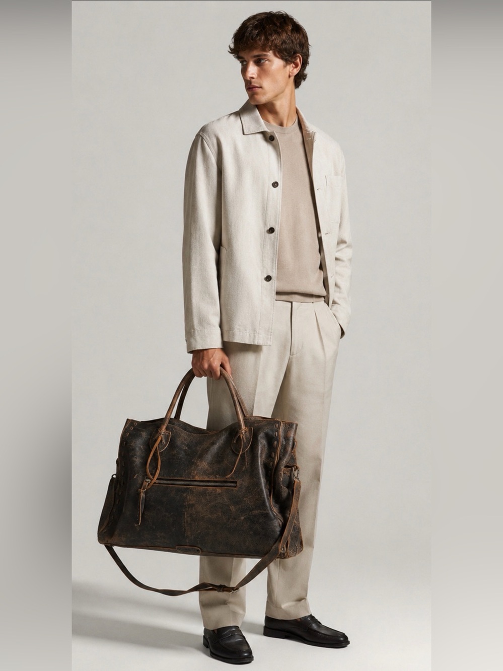 Bed Stu Extra Large Distressed Leather Weekender Tote Bag Mens Travel Carryall